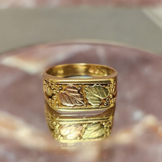 Vintage Men's Heavy 10k Gold Ring with Black Hill… - image 3
