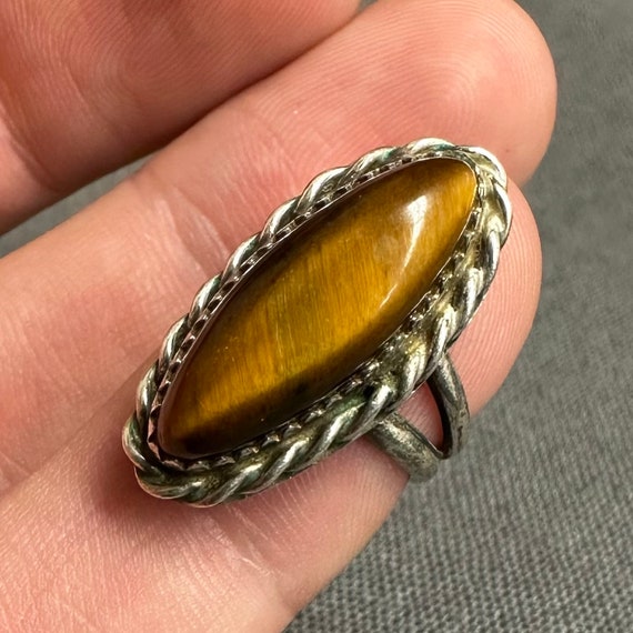 Vintage Sterling Tiger's Eye Solitaire Ring W/ Sp… - image 7