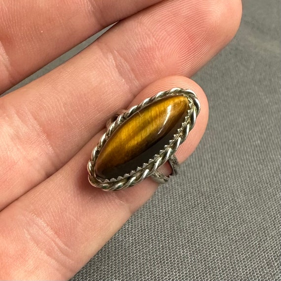 Vintage Sterling Tiger's Eye Solitaire Ring W/ Sp… - image 5