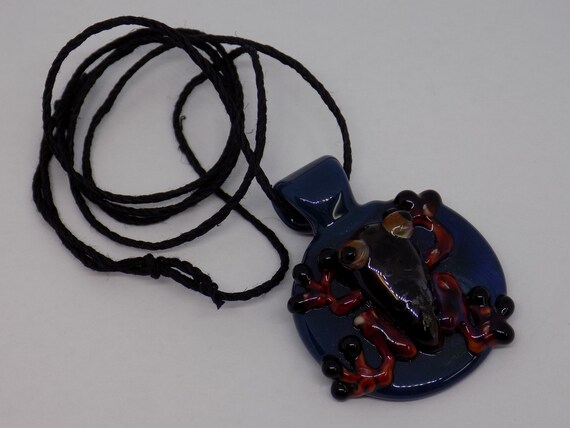 Hand-blown Glass Frog Pendant Necklace COMPLETELY… - image 1