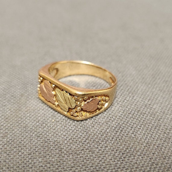 Vintage Men's Heavy 10k Gold Ring with Black Hill… - image 5
