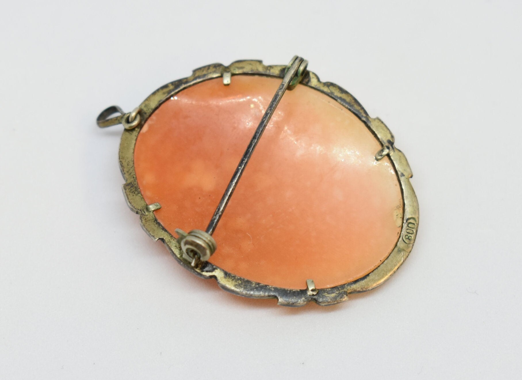 Antique Sterling Cameo Brooch / Pendant 800 Silver Marcasite