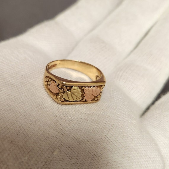 Vintage Men's Heavy 10k Gold Ring with Black Hill… - image 6