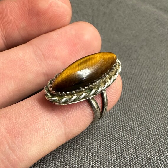 Vintage Sterling Tiger's Eye Solitaire Ring W/ Sp… - image 6