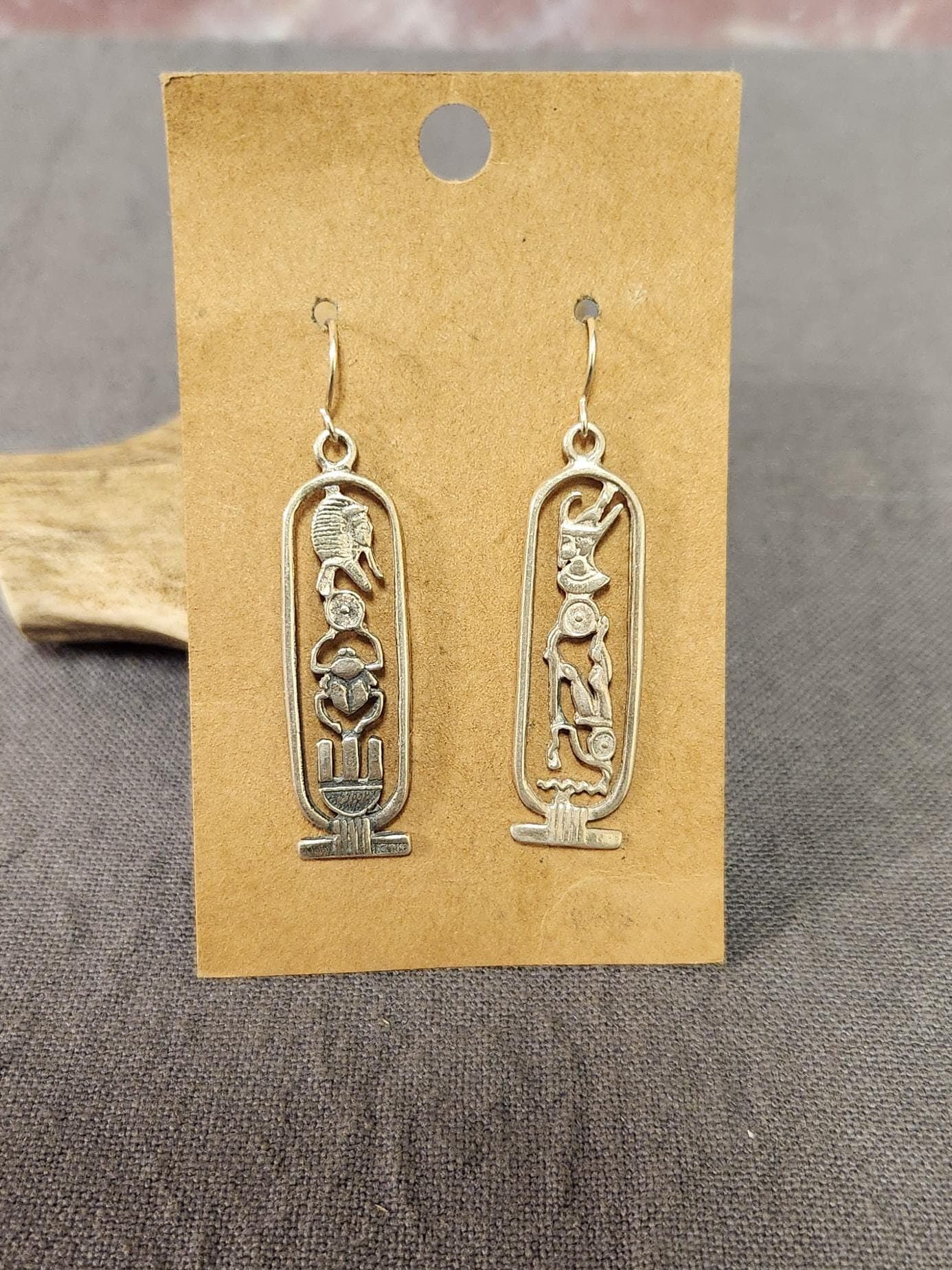 Vintage Sterling Silver Egyptian Hieroglyphic Cartouche Dangle