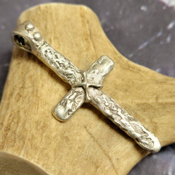 Custom Poured Sterling Cross Pendant 2.75" 19.4 Grams Solid Silver Rough Pour Style Handmade Artisan Spiritual Christian Themed Jewelry