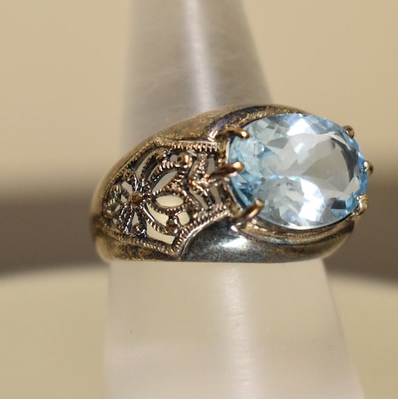 Vintage Sterling and Blue Topaz Ring, Beautiful P… - image 1