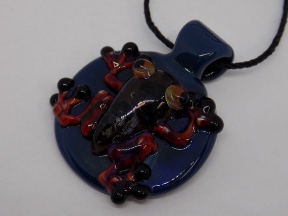 Hand-blown Glass Frog Pendant Necklace COMPLETELY… - image 3