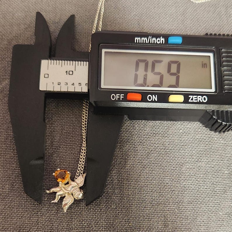 Sterling Silver Angel Holding Citrine Pendant Necklace, 19 Chain Ladies