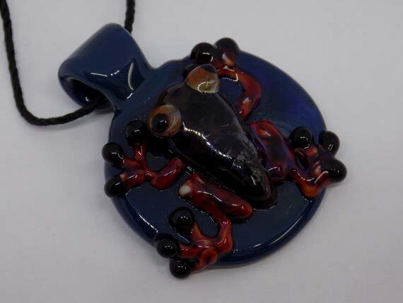 Hand-blown Glass Frog Pendant Necklace COMPLETELY… - image 2