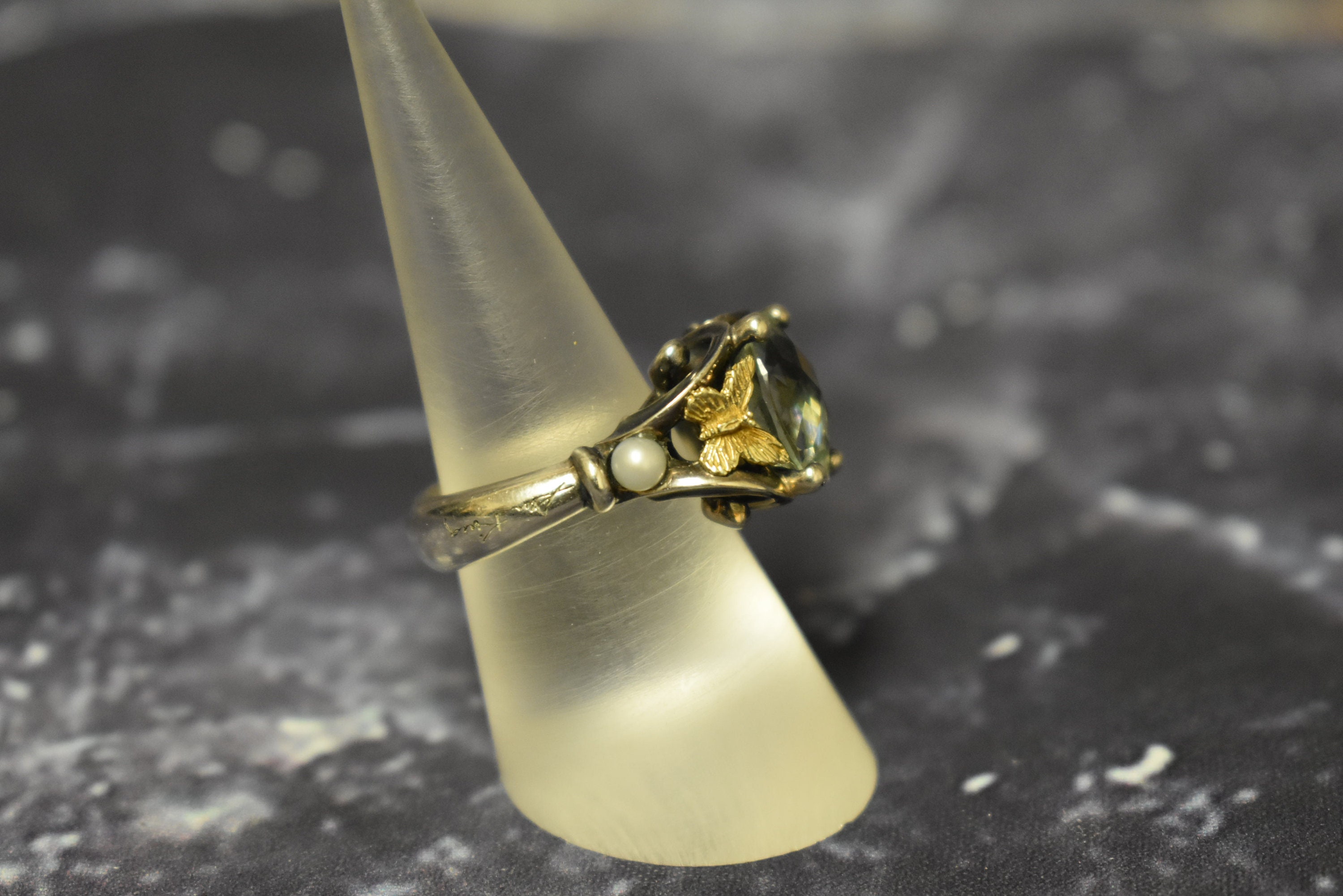 Ann King Hallmarked Sterling Silver & 18k Butterfly Oval Cut