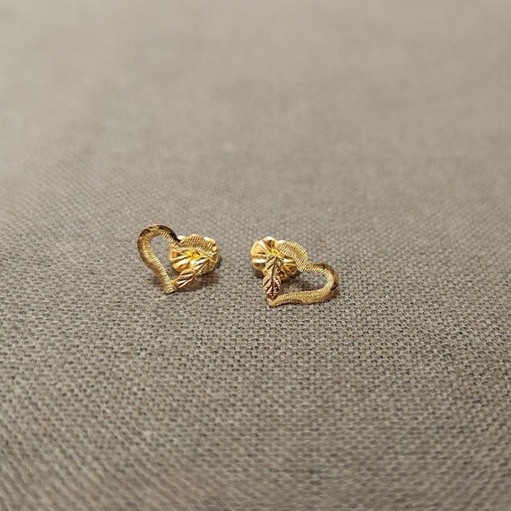 Vintage 10K Black Hills Gold Heart Earrings with … - image 8