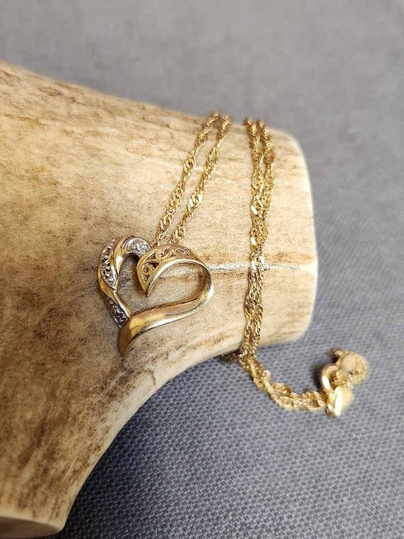 Vintage 10k White and Yellow Gold Heart Pendant on