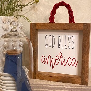 God bless America sign with red jute hanger, patriotic sign, gift, summer sign, god bless America sign image 4
