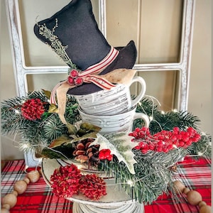 Small black Snowman hat, primitive snowman hat, primitive Christmas decor, primitive winter decor, gift, PREORDER