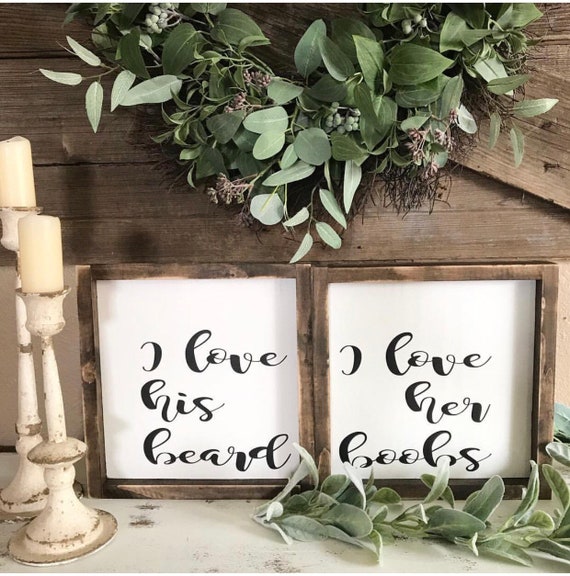I Love Ber Boobs I Love His Beard Bedroom Signs Funny Signs Cute Gift Set Of Two Signs