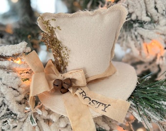 Small ivory Snowman hat, primitive snowman hat, primitive Christmas decor, primitive winter decor, gift, PREORDER