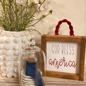 God bless America sign with red jute hanger, patriotic sign, gift, summer sign, god bless America sign image 1