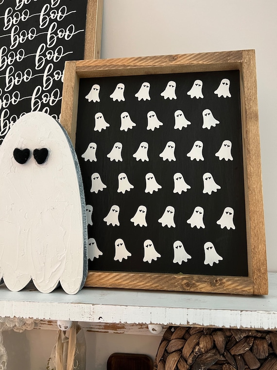 Heart Shaped Ghost With Glowing Eyes On Halloween - Halloween - Sticker