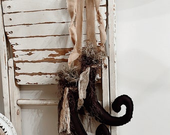 Witch shoes, black with shoes, decorative witch shoes, Halloween decor, fall decor, primitive Halloween decor, PREORDER