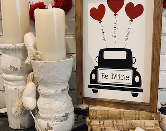 Be mine truck sign, valentine sign, heart balloons, valentine truck sign, gift