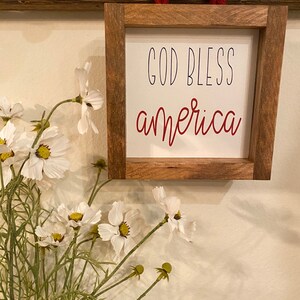 God bless America sign with red jute hanger, patriotic sign, gift, summer sign, god bless America sign image 3