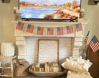 Patriotic banner, usa flag banner, vintage inspired banner, coffee stained banner, primitive decor, gift, PREORDER