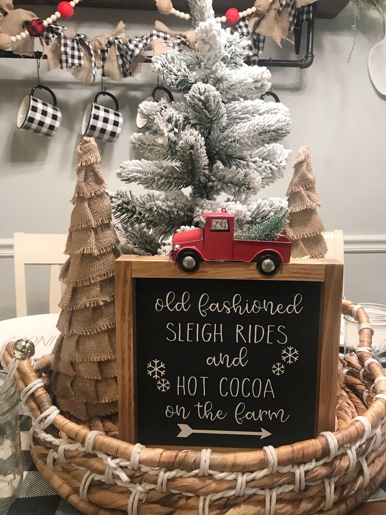 winter sign Old fashioned sleigh rides hot cocoa sign christmas sign
