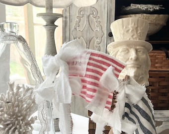 Patriotic flag decor, flags on spindles, patriotic decor, Memorial Day decor, gift, PREORDER