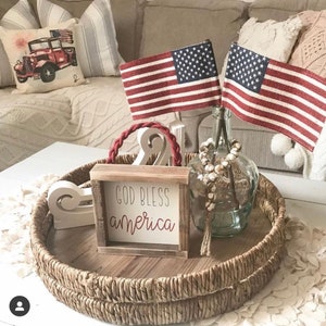 God bless America sign with red jute hanger, patriotic sign, gift, summer sign, god bless America sign image 2