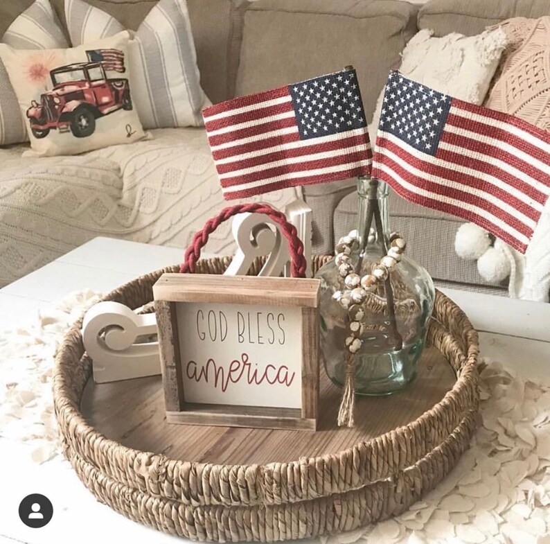 God bless America sign with red jute hanger, patriotic sign, gift, summer sign, god bless America sign image 2