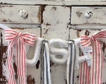 USA garland, linen garland, patriotic garland, 250 years, Memorial Day decor, patriotic decor, letter garland, gift, PREORDER