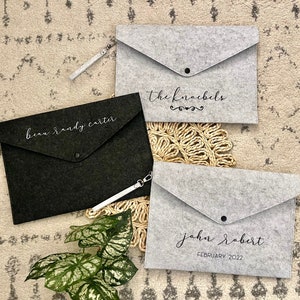 Dossier personnalisé en feutre gris/noir pour planification de mariage, agenda de documents pour le jour du mariage, organiseur le jour du mariage, cadeau de calligraphie personnalisée pour mariée