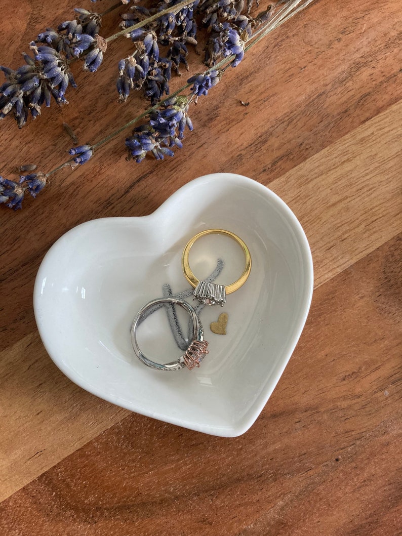 Engagement Gift Custom Ring Dish Calligraphy Ring Dish 3\u201d Personalized Custom Hand Lettered Ceramic Heart shaped Mini Ring Dish