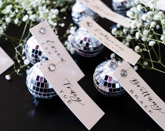 2" Mini Disco Ball Ornament Calligraphy Escort Cards|Disco Ball Placecards|Disco Wedding Decor|Mini Disco Ball Seating Chart Displays