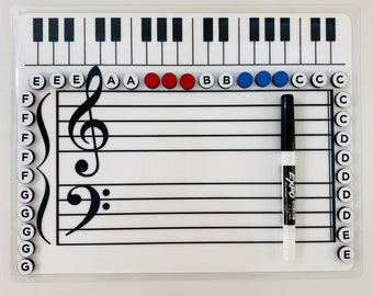 Grand Staff Dry Erase Magnetic Board for Music Lessons, Note Reading, Music Education, Piano Teacher, Teacher, Music Gift, Music Resources