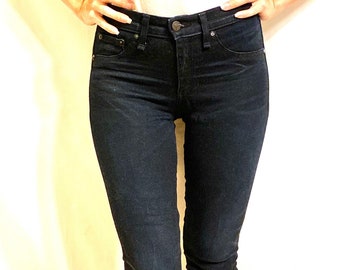 Designer Dark Wash Navy Blue Stretch Denim Jeans/Leggings, Ankle Crop Skinny, Size 27
