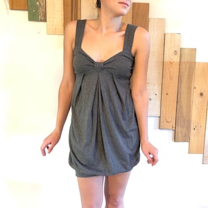 MARISA Stretchy Soft Gray Mini Balloon Dress with Ascot Ruched Self Bra and Thick Double-Fabric Straps