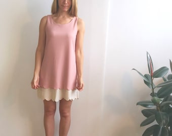 BETHANY Loose Sheath Mini Dress, Pink with White Under Lining