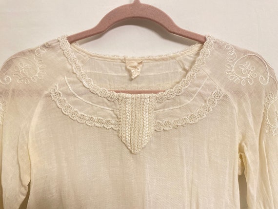 Woven & Embroidered White Linen Bell Tunic Shirt,… - image 1