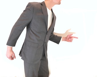 Voller Anzug: dunkel grau kariert Micro-Pinstripe gefüttert Wolle, Vintage PRONTO UOMO ("Platinum, nie getragen)