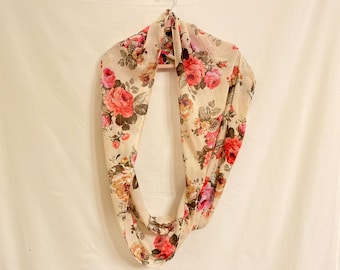 Cream & Pink Floral Print Lightweight Circle Scarf
