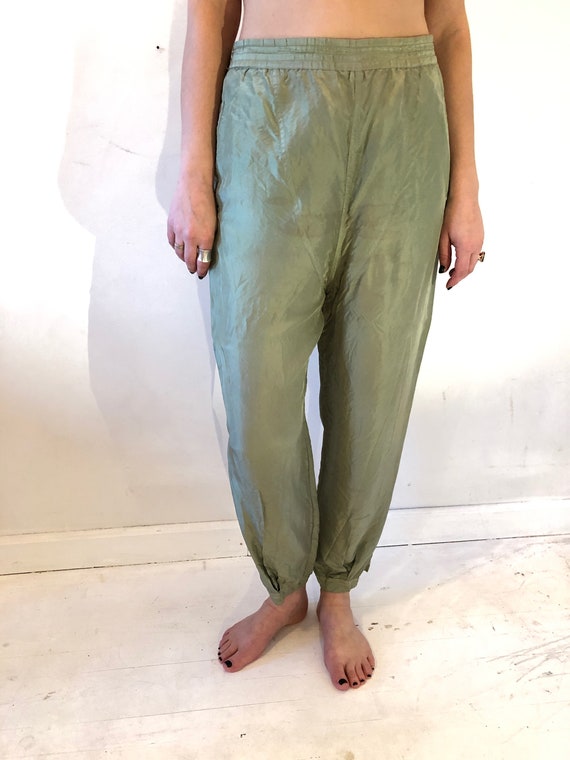 Silk Balloon Pants in Bright Sage Green, Pockets - image 7