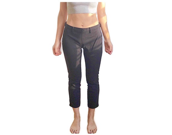 pull on cigarette pants Stretch Cotton Black Faux-jean Pull-on Cigarette Capris