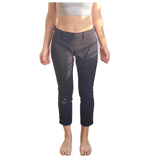 Stretch Baumwolle Schwarz Faux-Jean Pull-On Zigaretten Capris