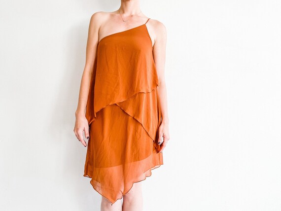 burnt orange one shoulder dress