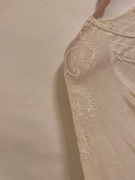 Woven & Embroidered White Linen Bell Tunic Shirt,… - image 2