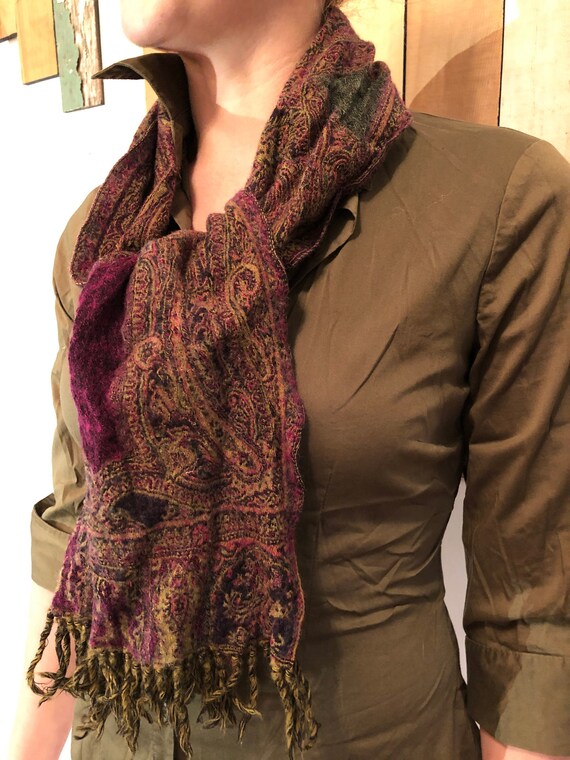 Paisley and Abstract Patterned Thin Wool Purple, … - image 4