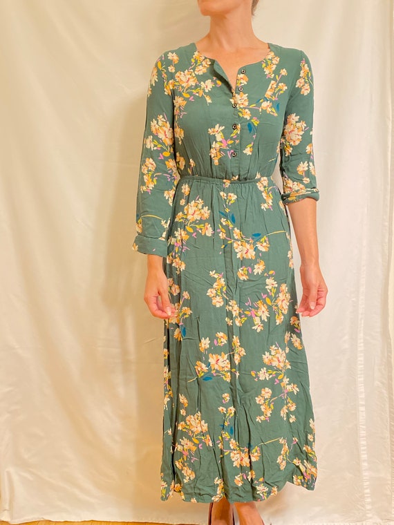 Green Floral Full Length Dress