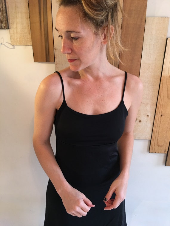 Swimsuit Dress Black Spaghetti Strap Midi Dress W/ Built-in Shelf Bra  swimsuit Material 